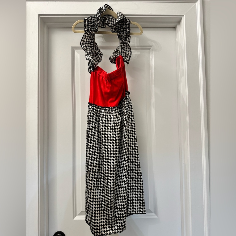 Chic Red and Houndstooth Halter Dress